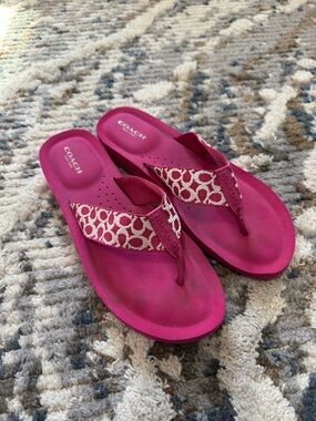 Coach Pink Canvas Logo Thong Sandals